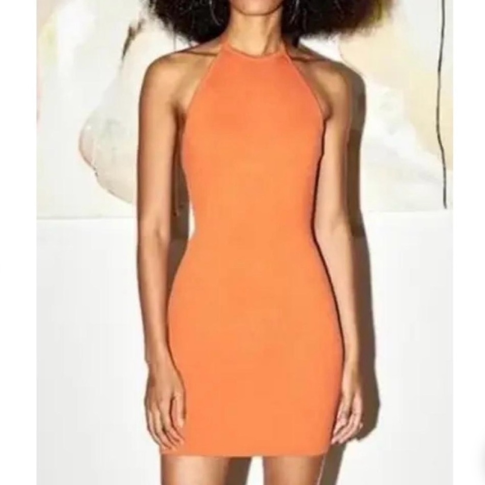 NWT Abercrombie & Fitch orange knit tie neck halter mini dress S